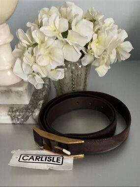 Carlisle Dark Brown Suede Leather Belt with Gold Buckle